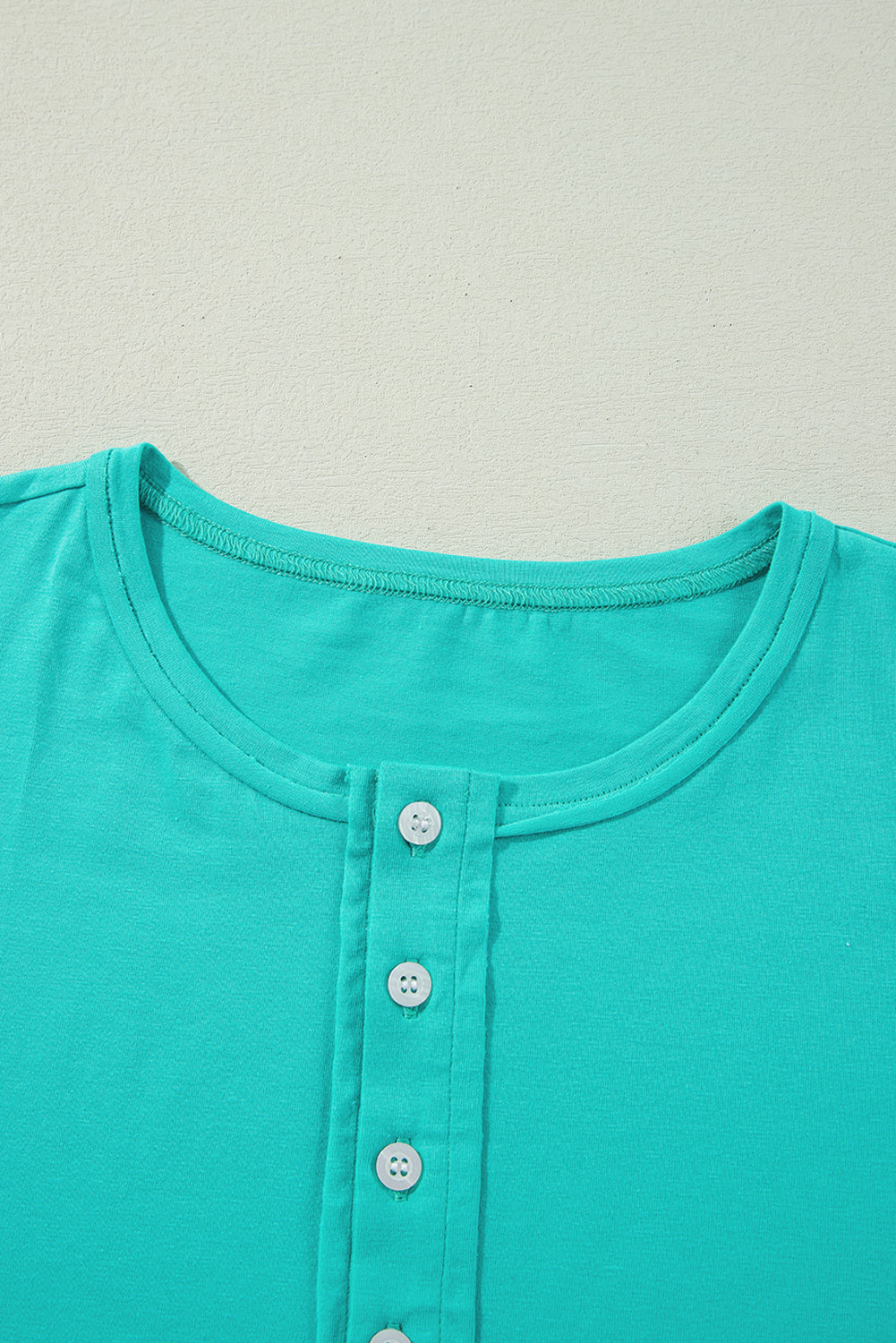 Mint Green Solid Color Half Sleeve Henley Top
