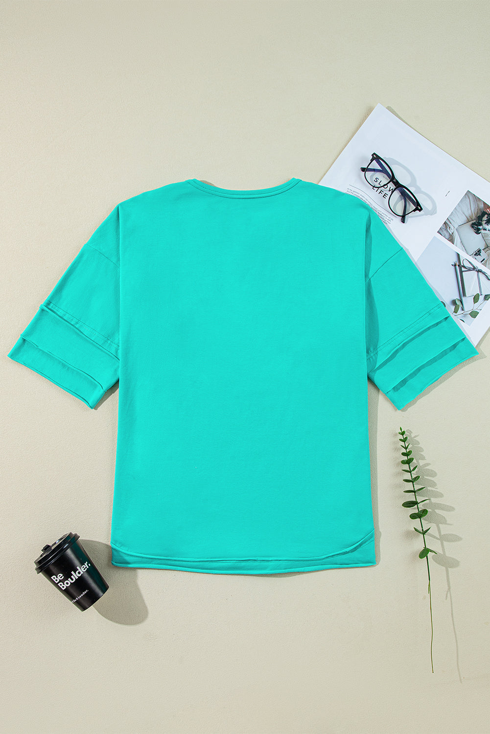 Mint Green Solid Color Half Sleeve Henley Top