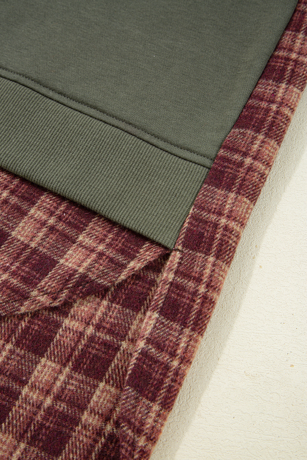 Moss Green Vintage Plaid Patchwork Drop Shoulder Sweatshirt