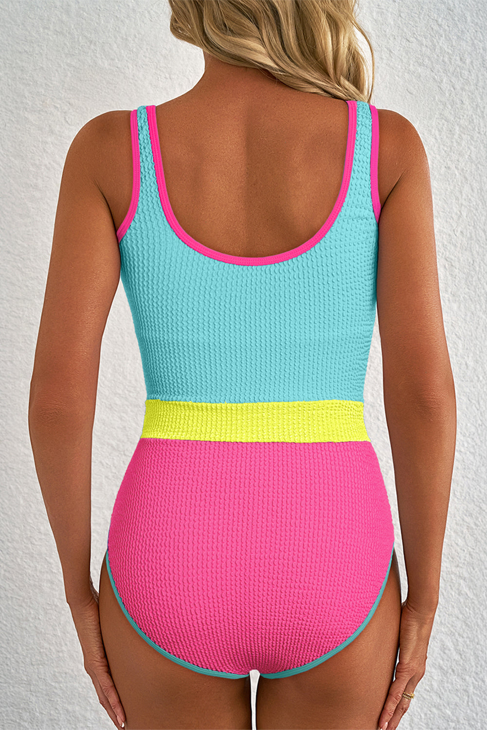 Iceland Blue Textured Colorblock One Piece Swimsuit