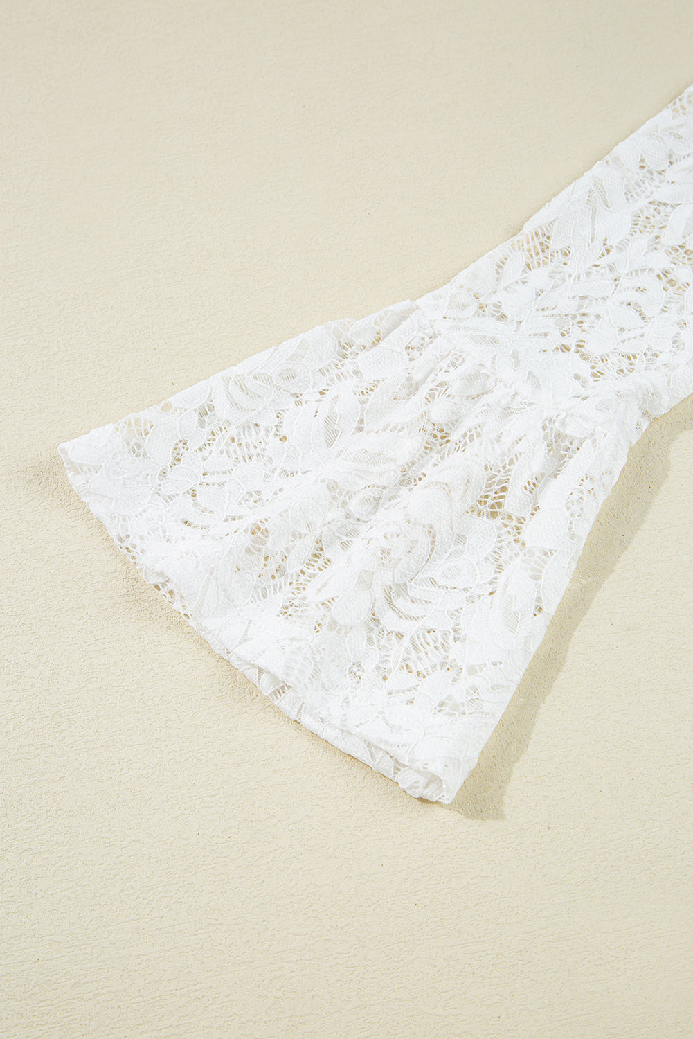 White Lace Crochet Bell Sleeve Mock Neck Blouse