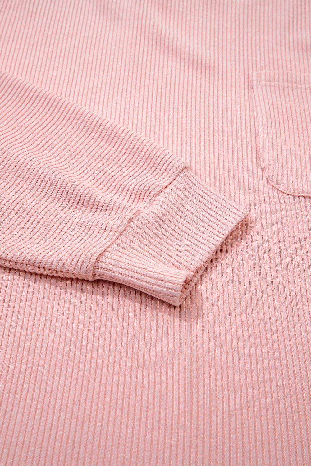 Bonbon Ribbed Exposed Seam Chest Pocket Plus Size Long Sleeve Top