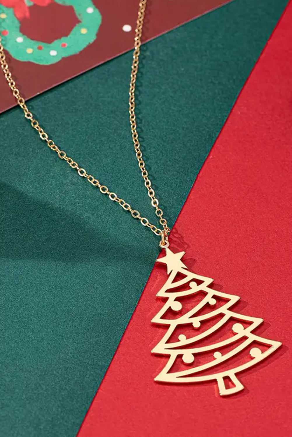 Gold Hollow Out Christmas Tree Pendant Chain Necklace
