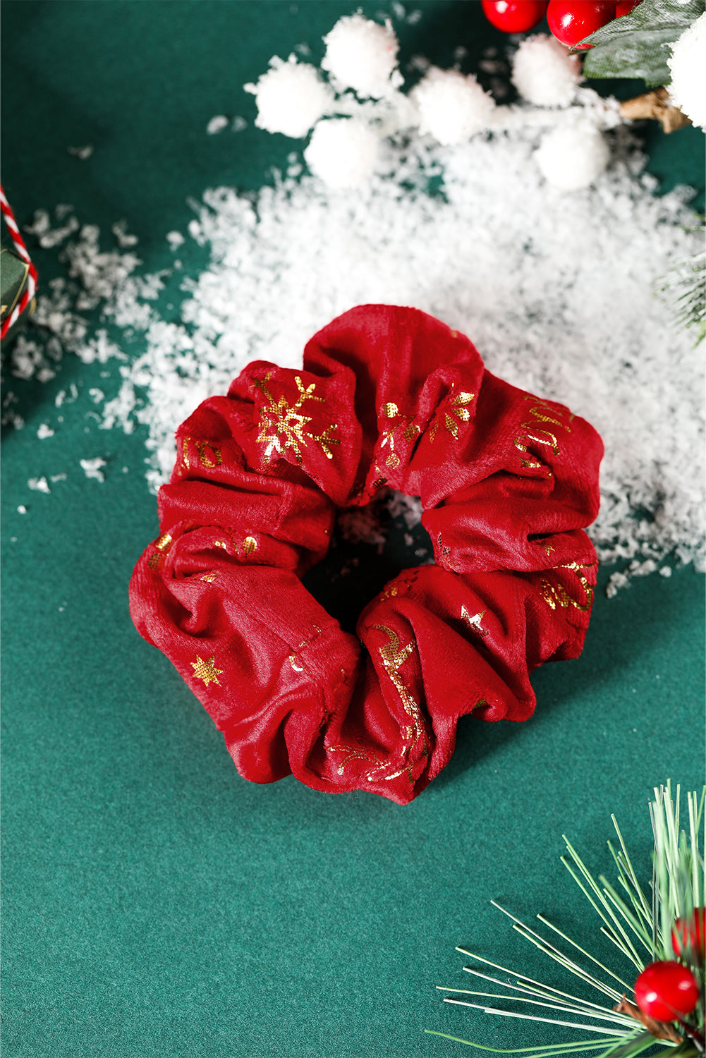 Fiery Red Christmas Print Velvet Hair Scrunchie