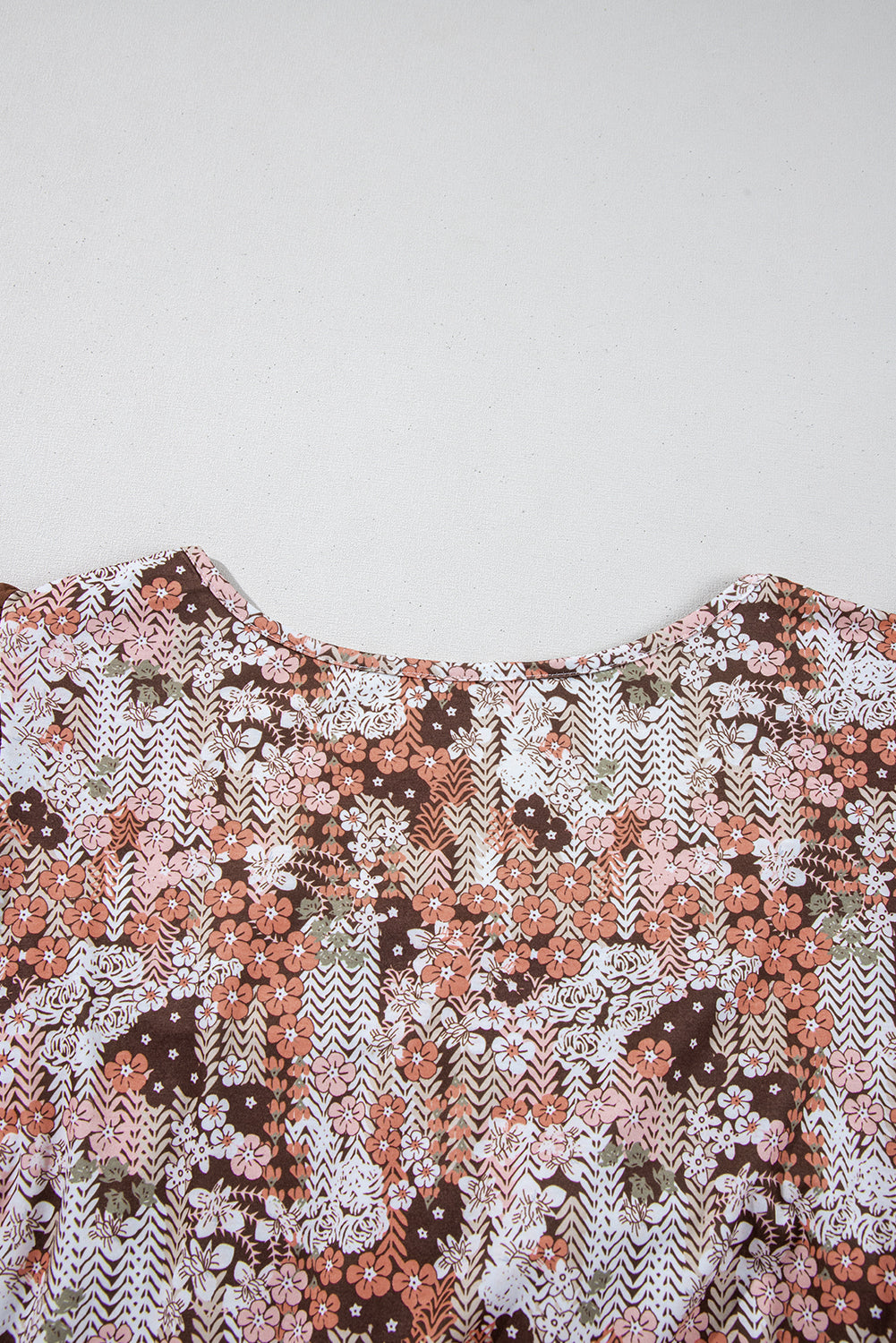 Khaki Floral Patchwork Flowy Sleeve Plus Size Blouse