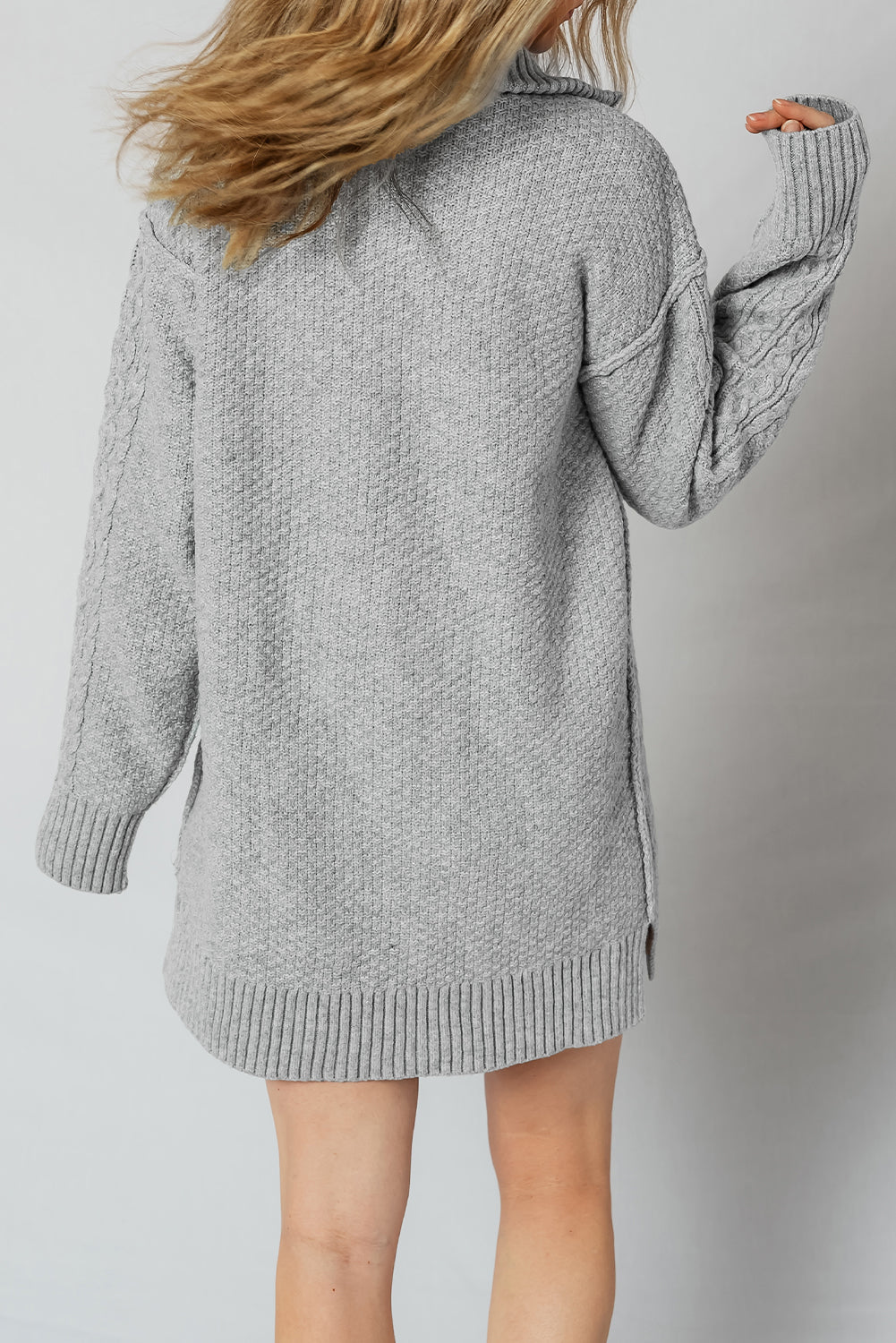 High-rise Quarter Zip Ribbed Trim Cable Knit Loose Sweater Dress