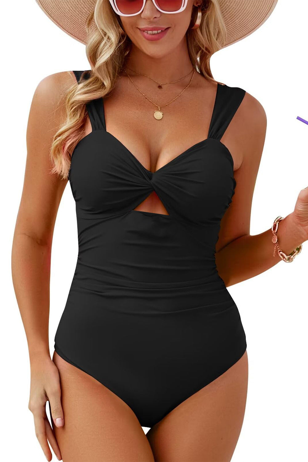 Black Cut Out Twist Bowknot Backless One Piece Swimsuit