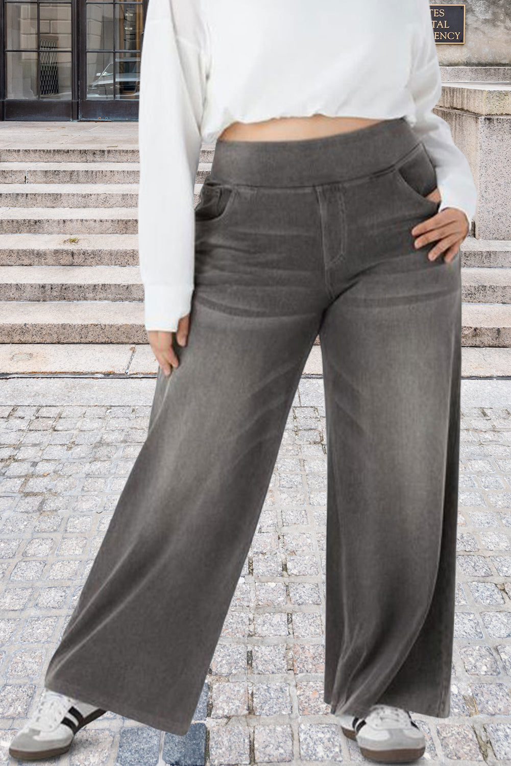 Medium Grey High-rise Wide Leg Jeans