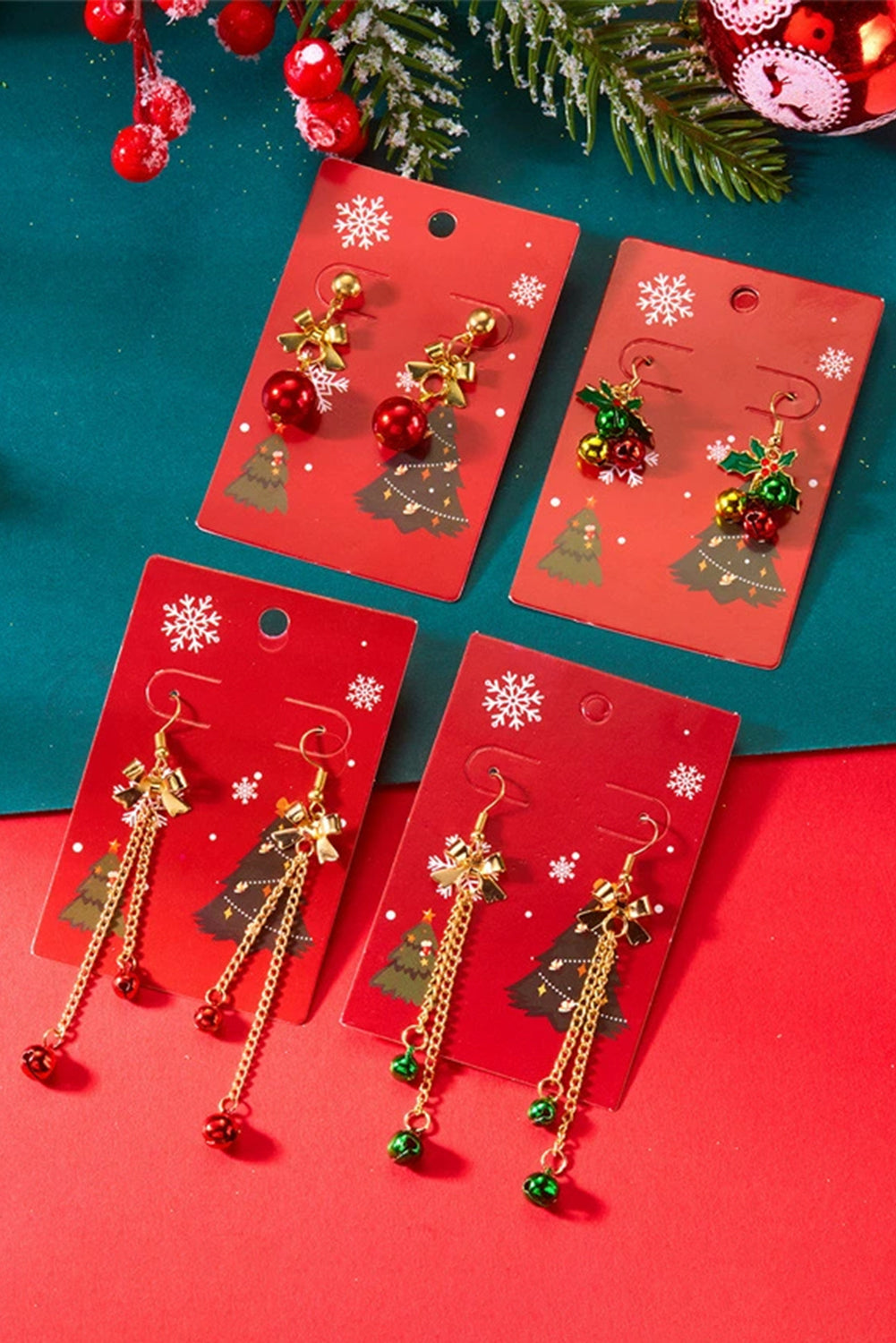 Fiery Red Bow Christmas Jingle Bell Dangle Earring