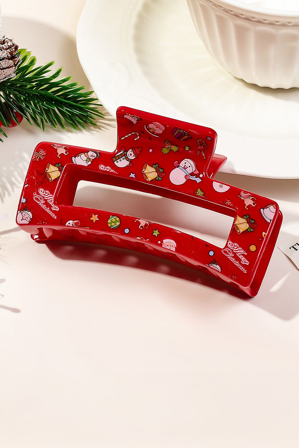 Racing Red Cartoon Christmas Pattern Print Hollow Out Hair Claw Clip