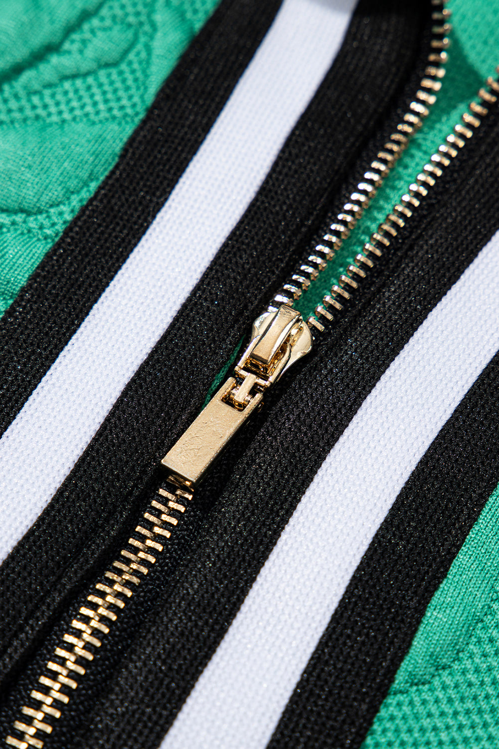 Sea Green Jacquard Textured Quarter Zipper Pop of Color Neckline Dress