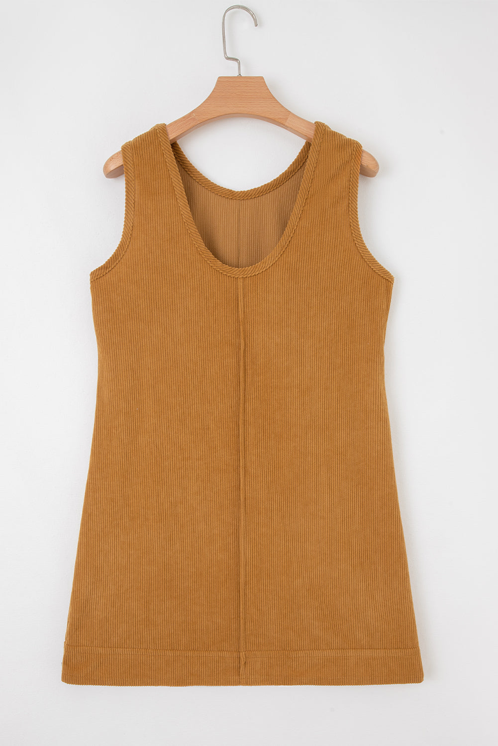 Beige Corduroy Exposed Seam Sleeveless Mini Dress