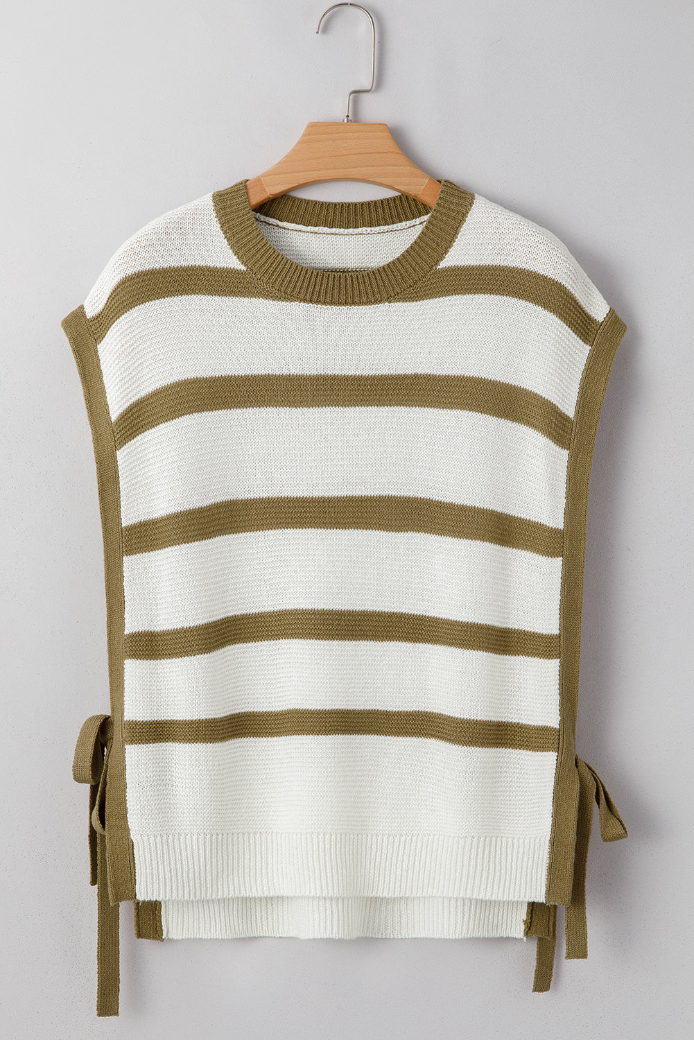 Khaki Stripe Side Tie Loose Knitted Top