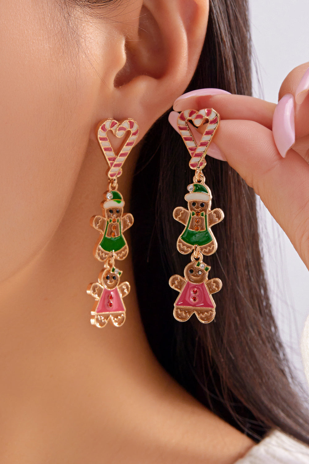Thai Curry Christmas Candy Cane Gingerbread Drop Earrings
