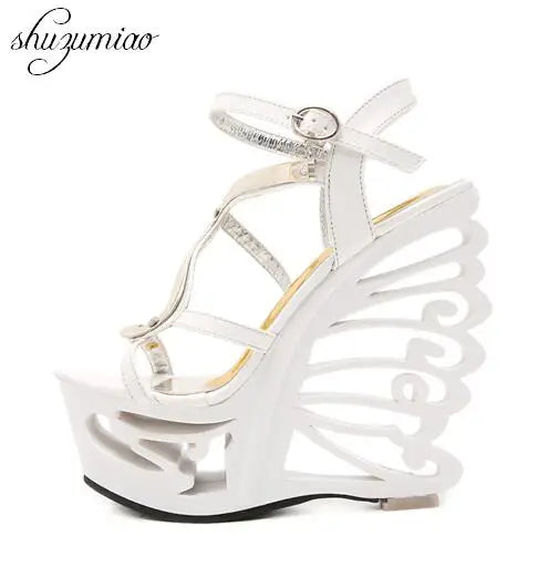 New High Quality Buckle Strap Sexy Strange Style Heel Summer Women Shoes Retro Novelty Sandals 14.5cm High Heels Nightclub Shoes