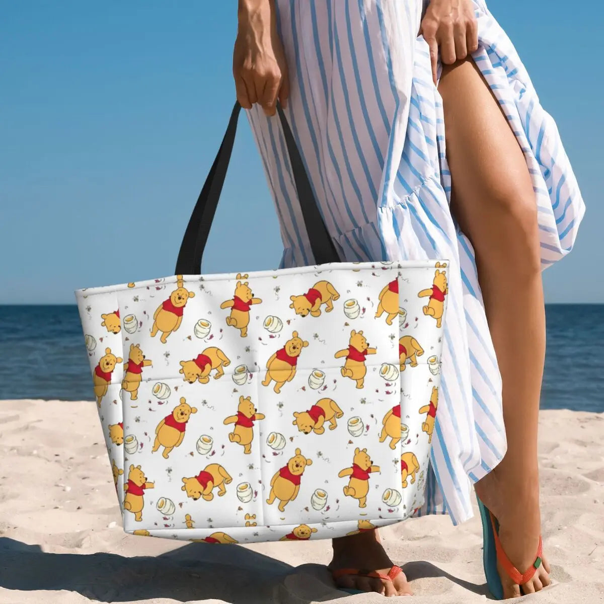 Fashion Winnie The Pooh Women Tote Bag for Travel Large Cute Bear Print Weekender Bags for Holiday