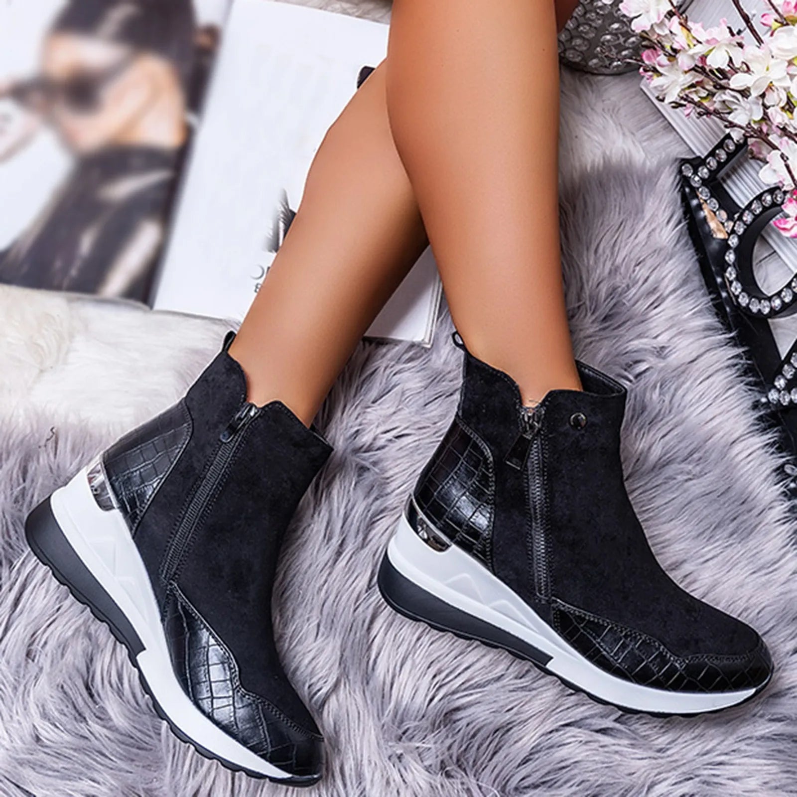 Women Ankle Boots Flat Women Shoes Thick Bottom Wedge Heel Casual Ankle Boots Fashionable Botas Femininas Frete GráTis PromoçõEs