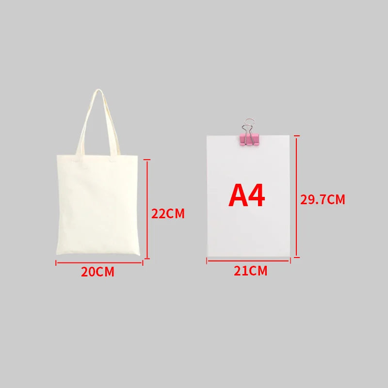 Reusable Large Capacity Canvas Shopping Bags Folding Eco-friendly Cotton Tote Bags DIY Shoulder Bag Grocery Handbag Beige White