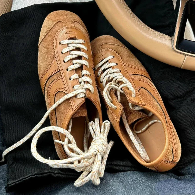 Women's Sports Shoes Genuine Leather 2025 Autumn Retro German Training Shoes High-Quality New Forrest Gump Women's Shoes Flat