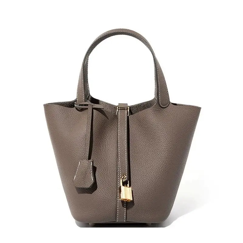 Ladies Handbag Female Bucket Bag Basket Shoulder Bag Travel BagLeather Bucket BagLarge Soft Leather Tote with Lock Daily