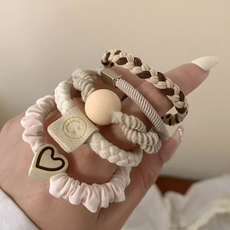 5pcs/Bag Women High Elastic Seamless Hair Rope Durable Bowknot Headbands No Crease Ponytail Holder Rubber Band Hair Accessories