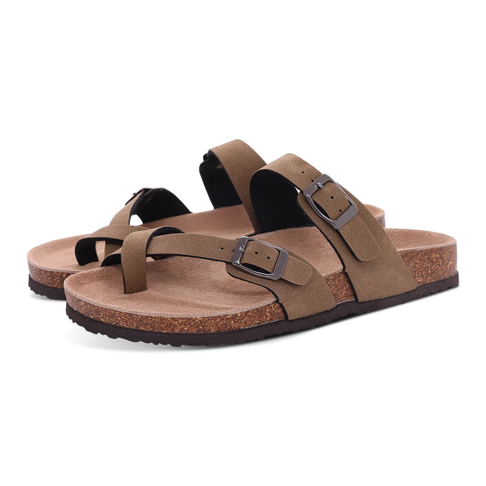 Smile Fashion Sandals For Women Outdoor Casual Flip-flops Vacation Beach Shoes With Adjustable Buckle Women Cork Footbed Slides