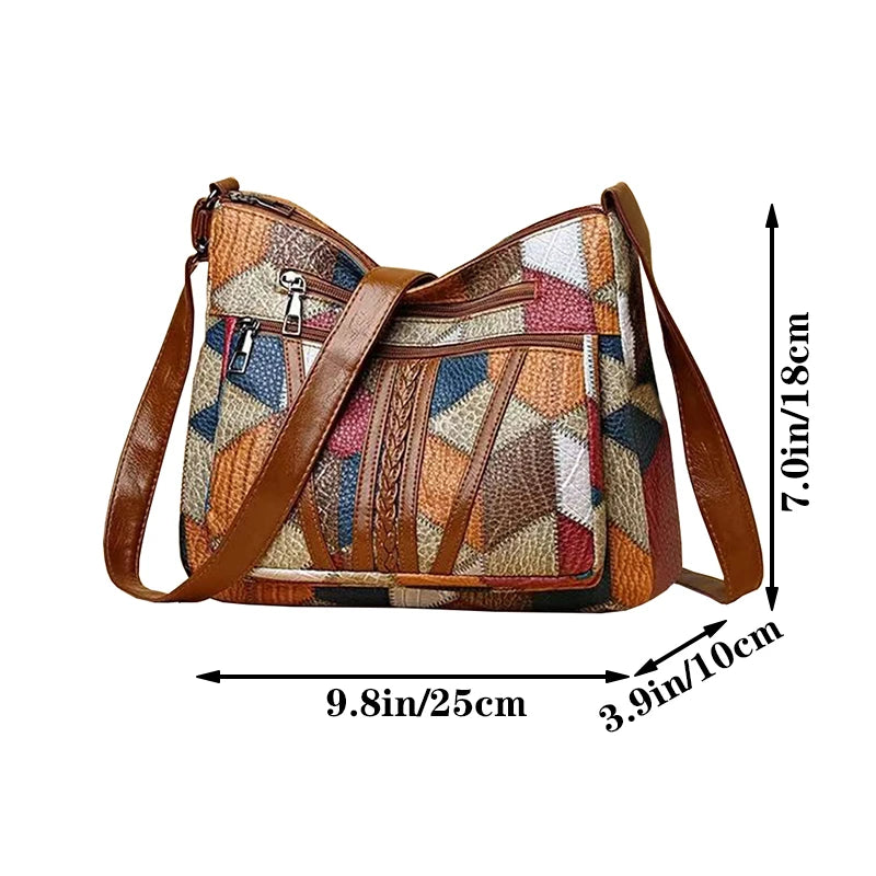 Lady's mother bag with geometric pattern design, suitable for traveling and shopping. Made of PU material.