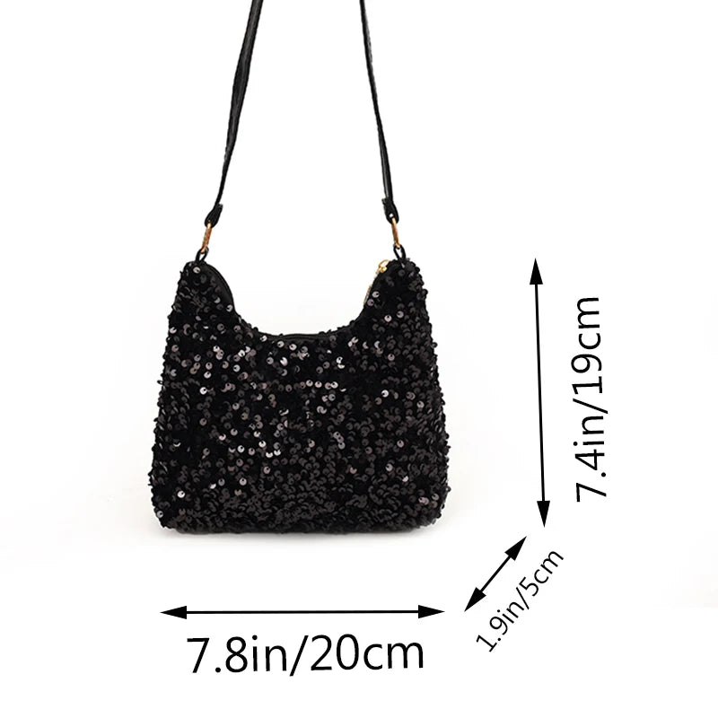 Ladies' single-shoulder bag for evening events. Suitable for banquet, travel, shopping and photography. With sequin design.