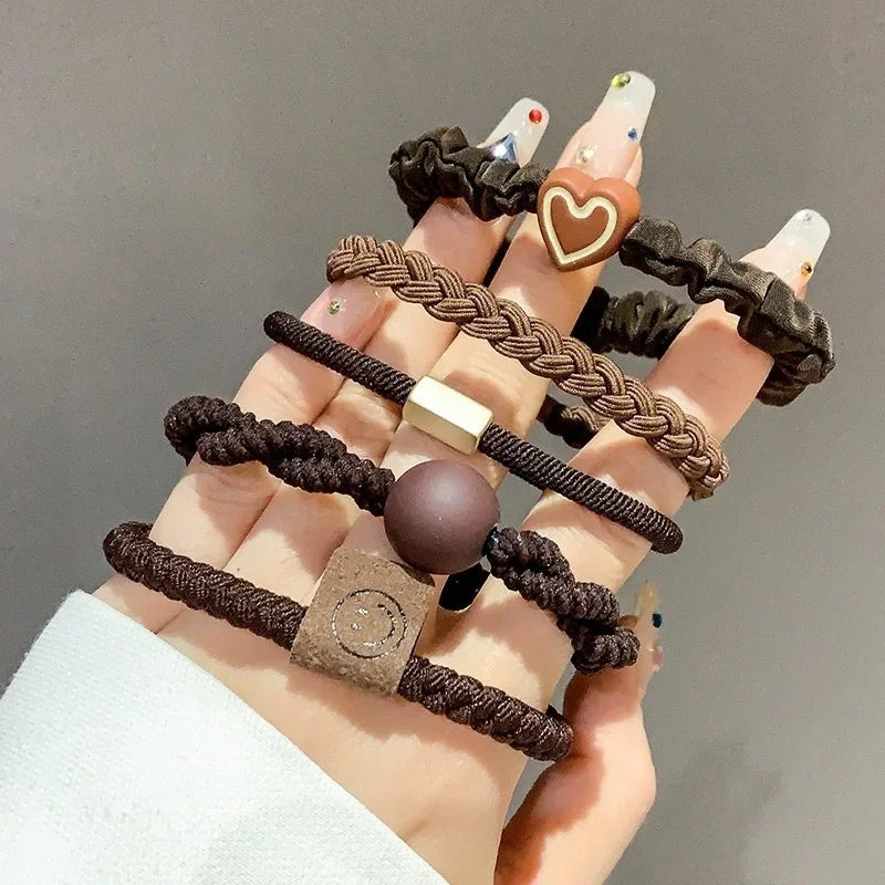 5pcs/Bag Women High Elastic Seamless Hair Rope Durable Bowknot Headbands No Crease Ponytail Holder Rubber Band Hair Accessories