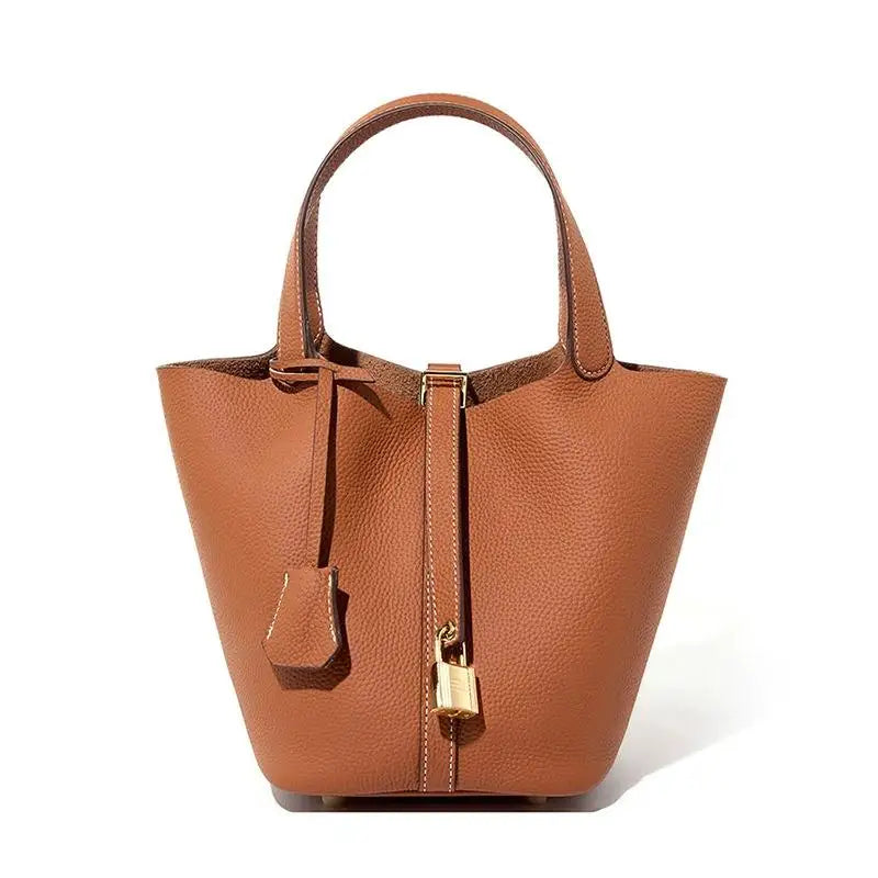 Ladies Handbag Female Bucket Bag Basket Shoulder Bag Travel BagLeather Bucket BagLarge Soft Leather Tote with Lock Daily