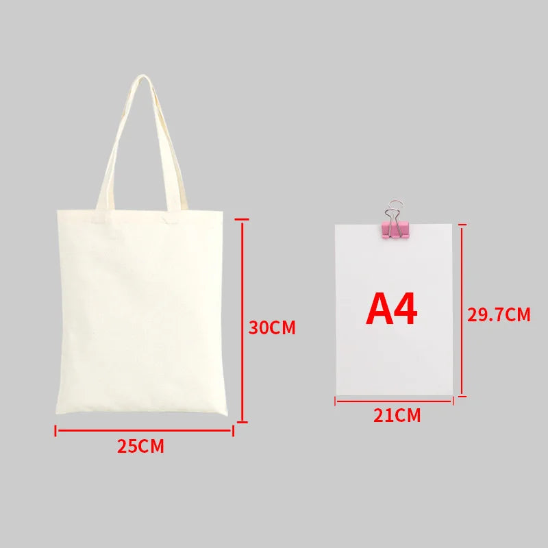 Reusable Large Capacity Canvas Shopping Bags Folding Eco-friendly Cotton Tote Bags DIY Shoulder Bag Grocery Handbag Beige White
