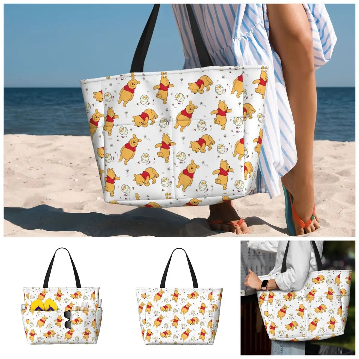 Fashion Winnie The Pooh Women Tote Bag for Travel Large Cute Bear Print Weekender Bags for Holiday