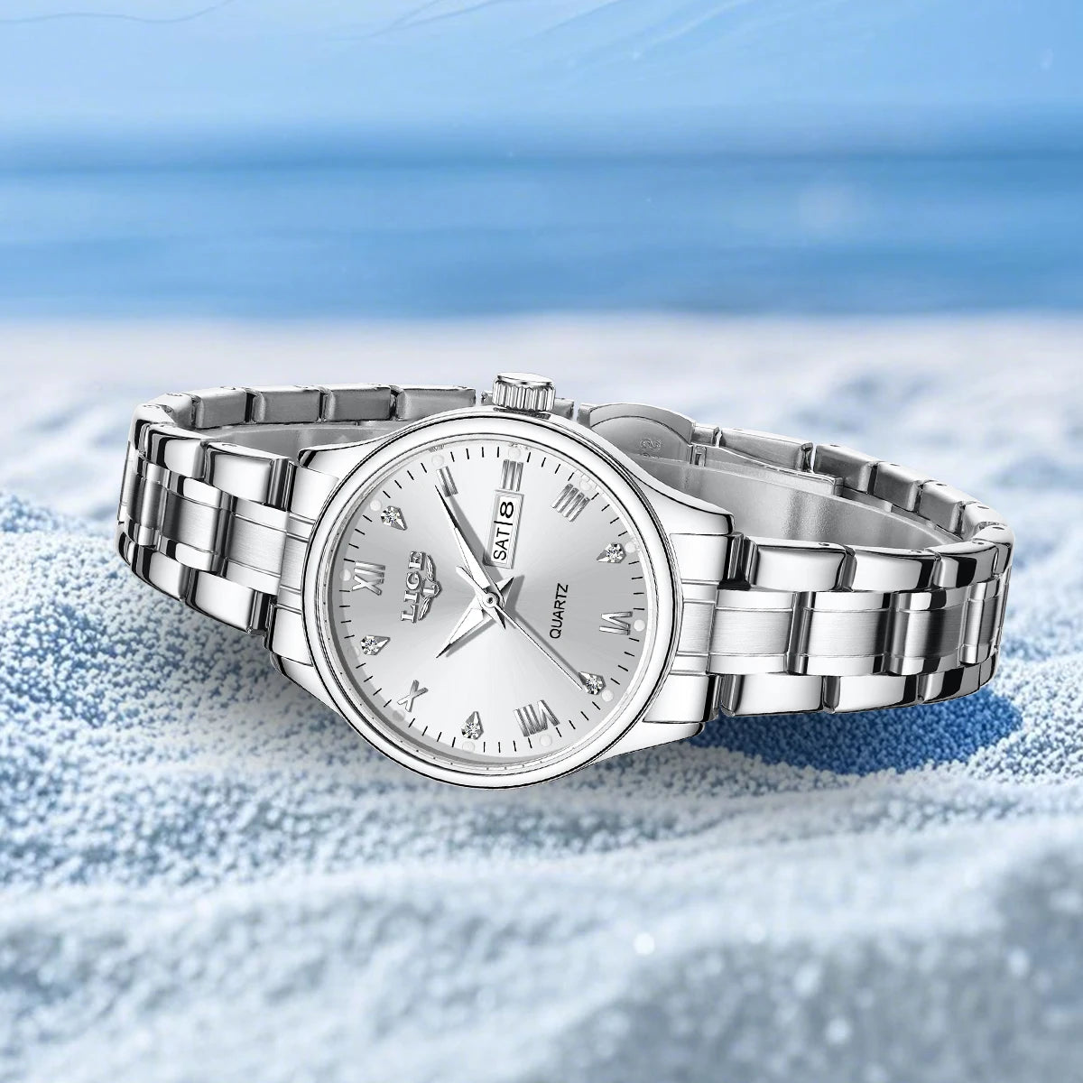 LIGE Women Wrist Watch Original Watches for Ladies Waterproof Stainless Steel Luxury Quartz Woman Wristwatch Diamond Dial Clock