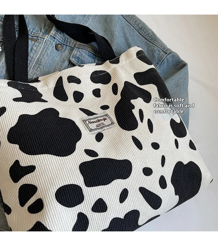 Ladies' one shoulder handbag, large capacity zipper commuting bag, corduroy retro artistic tote bag