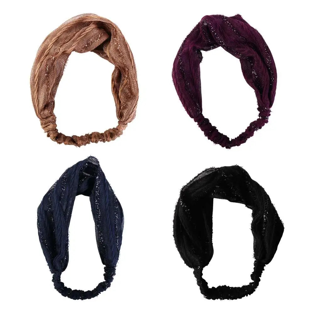 White Hair Elastic Hair Band Sequin Shiny Cloth Mother Hair Hoop Women Headband Korean Headwear Wide Hair Band Mesh Hairbands