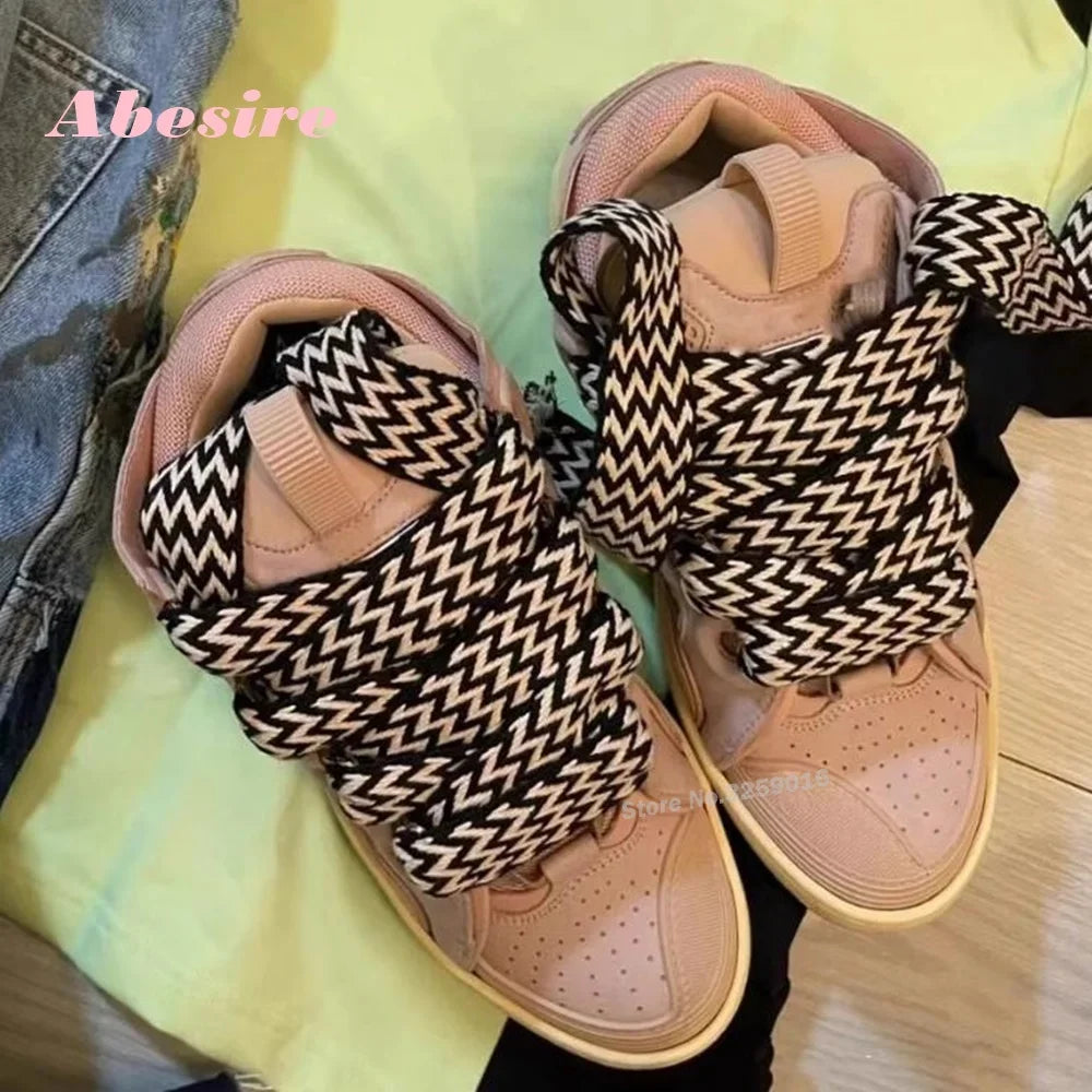 Colorblock Lace Up Women's Sneakers Platform Thick Soled Luxury Shoes for Men and Women Couple Shoes Breathable Running Shoes