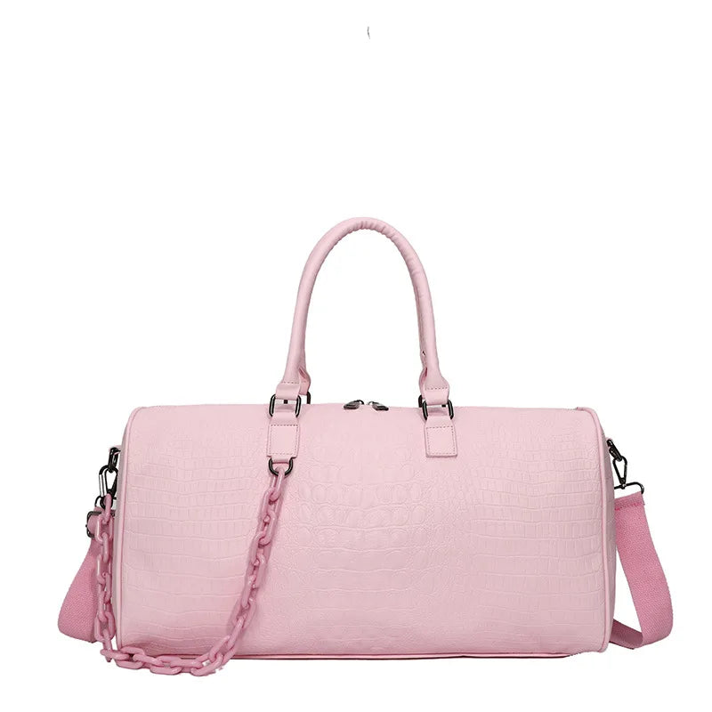 Women Travel Duffel Handbag Large Capacity Business Candy Color Shoulder Bag Waterproof PU Trip Commuting Gym Crossbody Pack