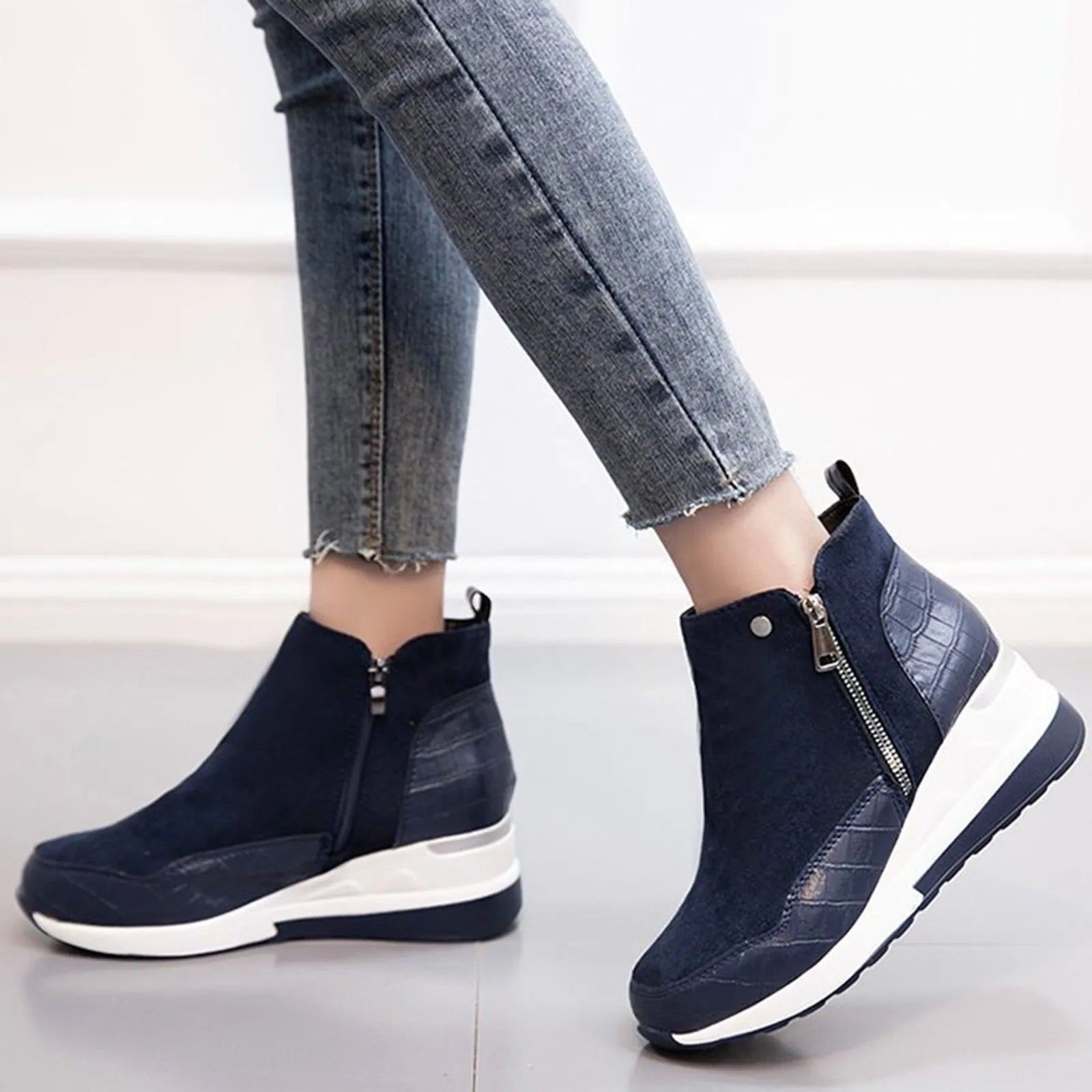 Women Ankle Boots Flat Women Shoes Thick Bottom Wedge Heel Casual Ankle Boots Fashionable Botas Femininas Frete GráTis PromoçõEs