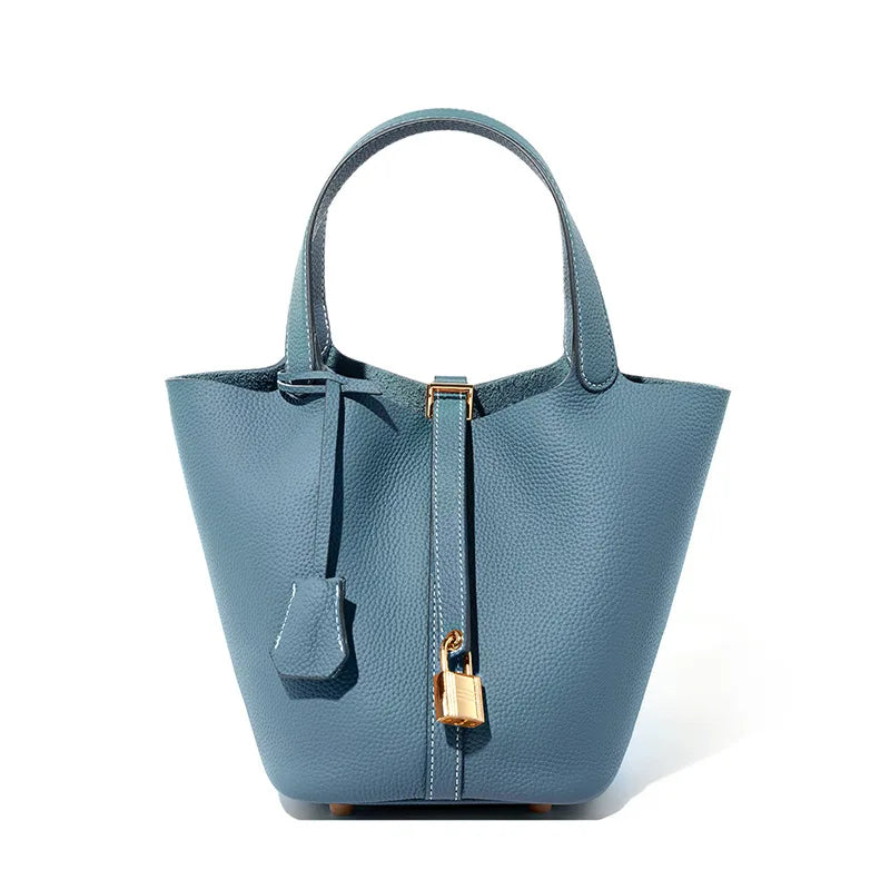 Ladies Handbag Female Bucket Bag Basket Shoulder Bag Travel BagLeather Bucket BagLarge Soft Leather Tote with Lock Daily