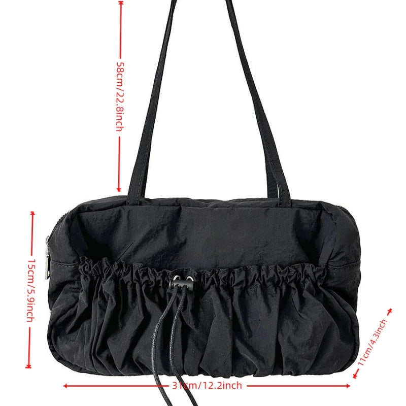 A Niche Commuting Single Shoulder Tote Bag with Pleats Luxurious Underarm Bag for Women Temperament High Capacity Nylon Handbag