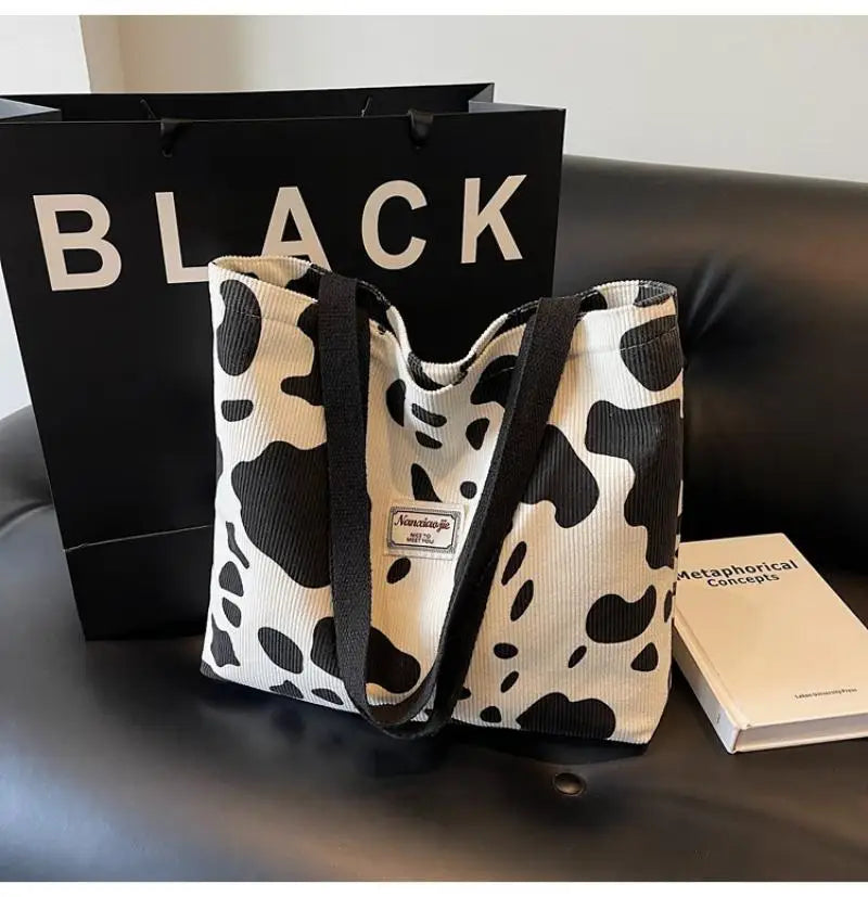 Ladies' one shoulder handbag, large capacity zipper commuting bag, corduroy retro artistic tote bag