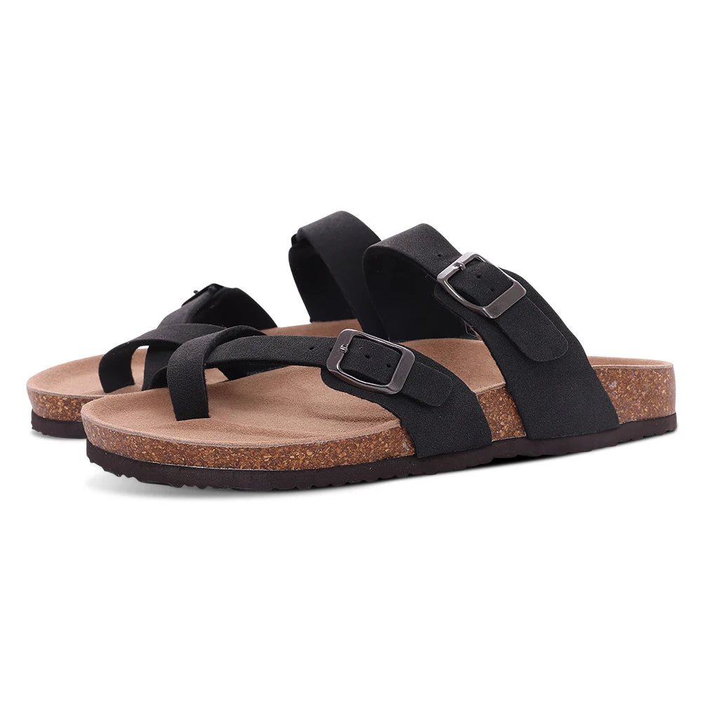 Smile Fashion Sandals For Women Outdoor Casual Flip-flops Vacation Beach Shoes With Adjustable Buckle Women Cork Footbed Slides