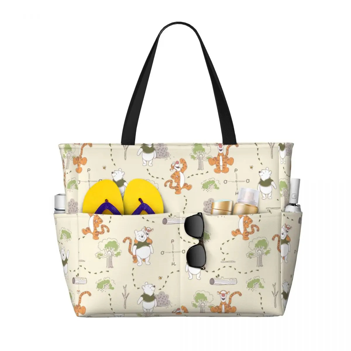 Fashion Winnie The Pooh Women Tote Bag for Travel Large Cute Bear Print Weekender Bags for Holiday