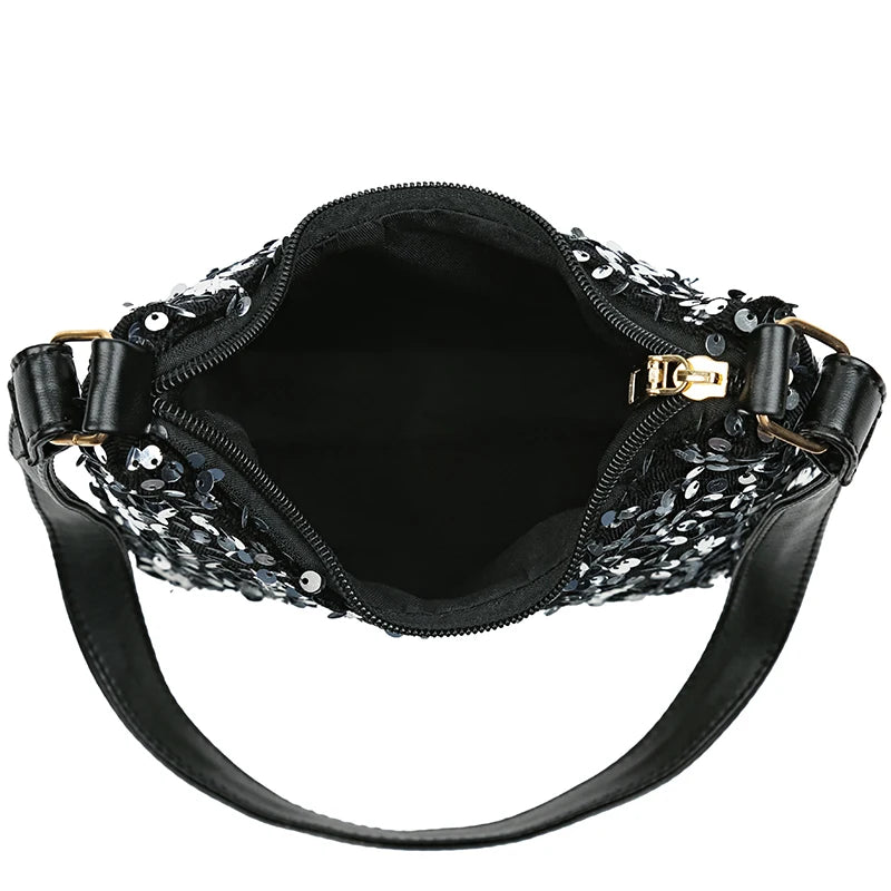 Ladies' single-shoulder bag for evening events. Suitable for banquet, travel, shopping and photography. With sequin design.