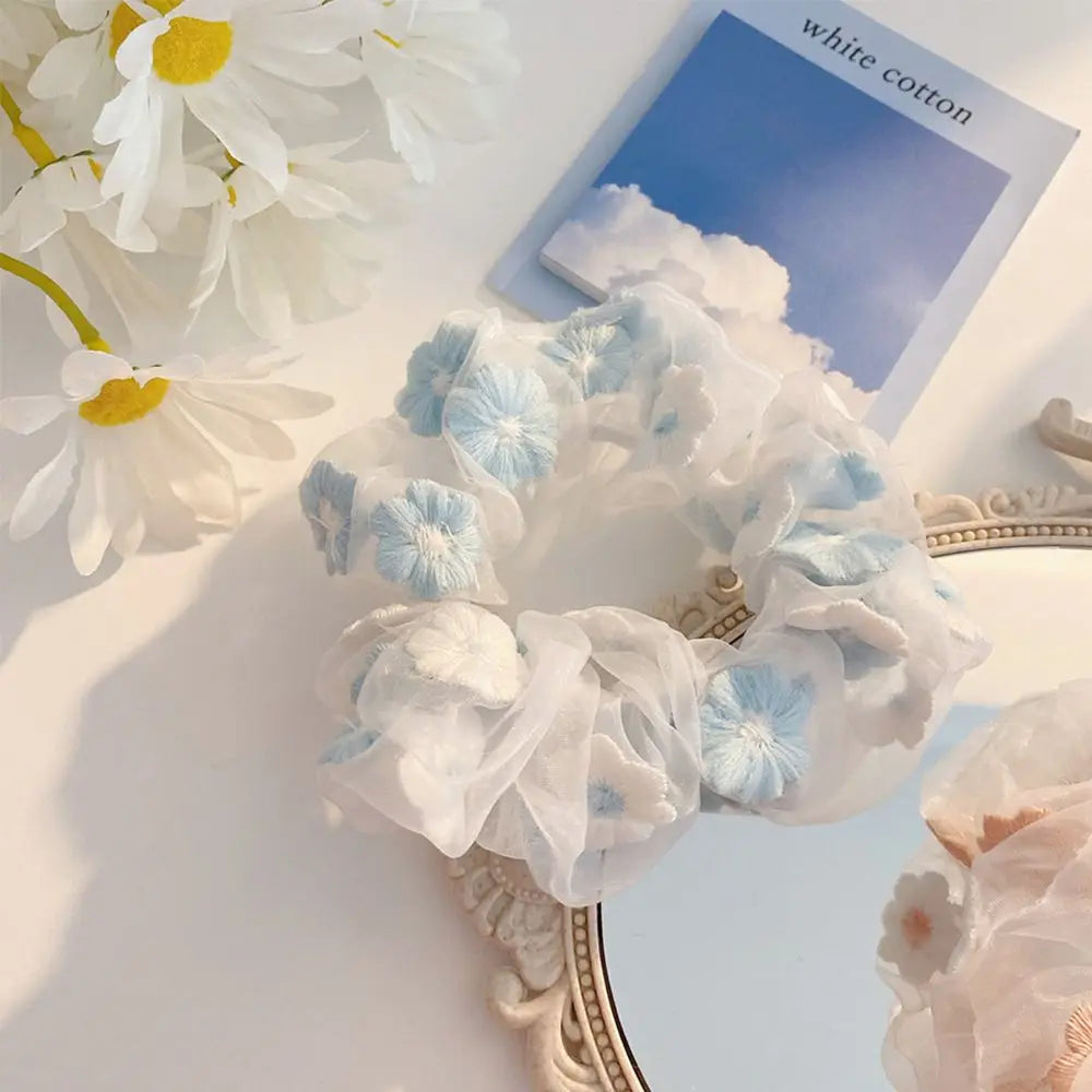 Hair Band Fashion Elastic Embroidery Hair Accessories Gauze Hair Tie Hair Rope Scrunchie Rubber Band