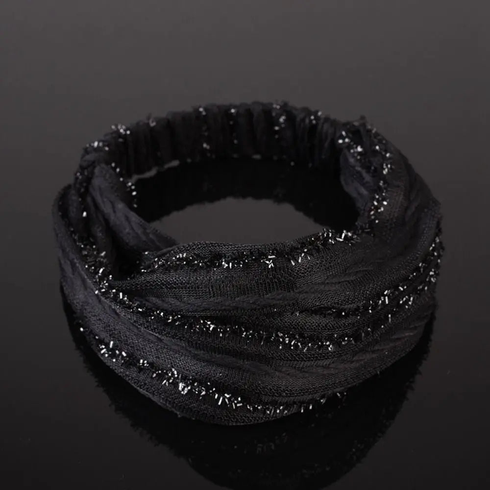 White Hair Elastic Hair Band Sequin Shiny Cloth Mother Hair Hoop Women Headband Korean Headwear Wide Hair Band Mesh Hairbands