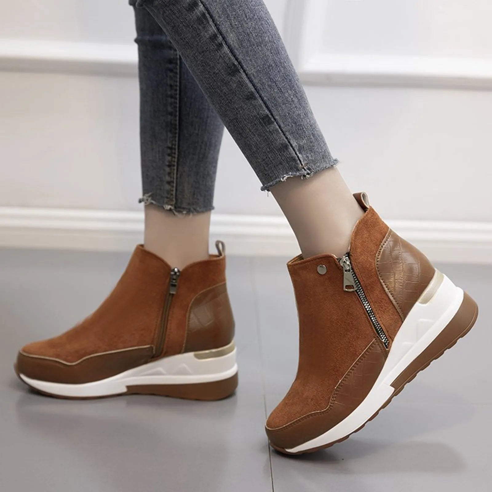Women Ankle Boots Flat Women Shoes Thick Bottom Wedge Heel Casual Ankle Boots Fashionable Botas Femininas Frete GráTis PromoçõEs