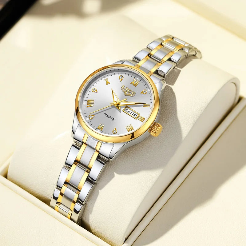 LIGE Women Wrist Watch Original Watches for Ladies Waterproof Stainless Steel Luxury Quartz Woman Wristwatch Diamond Dial Clock