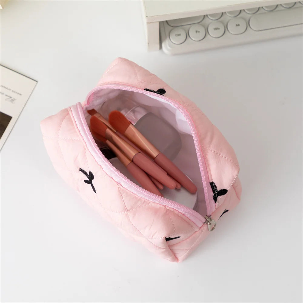Ladies' Bow Makeup Bag for Women Embroidered Bowknot Travel Cosmetic Bags Large Capacity Handheld Makeup Toiletry Storage Bag