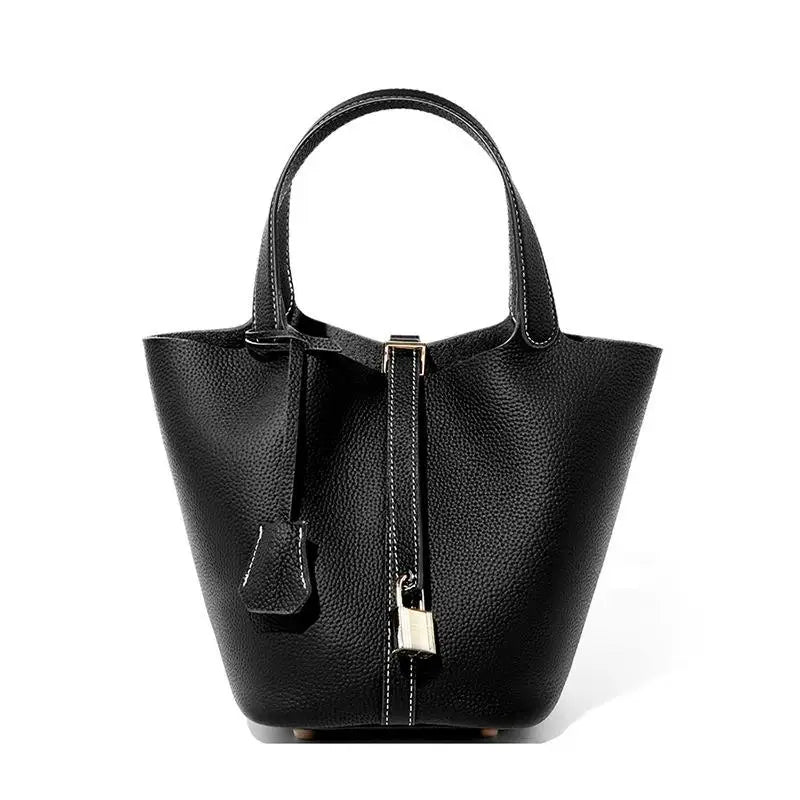 Ladies Handbag Female Bucket Bag Basket Shoulder Bag Travel BagLeather Bucket BagLarge Soft Leather Tote with Lock Daily
